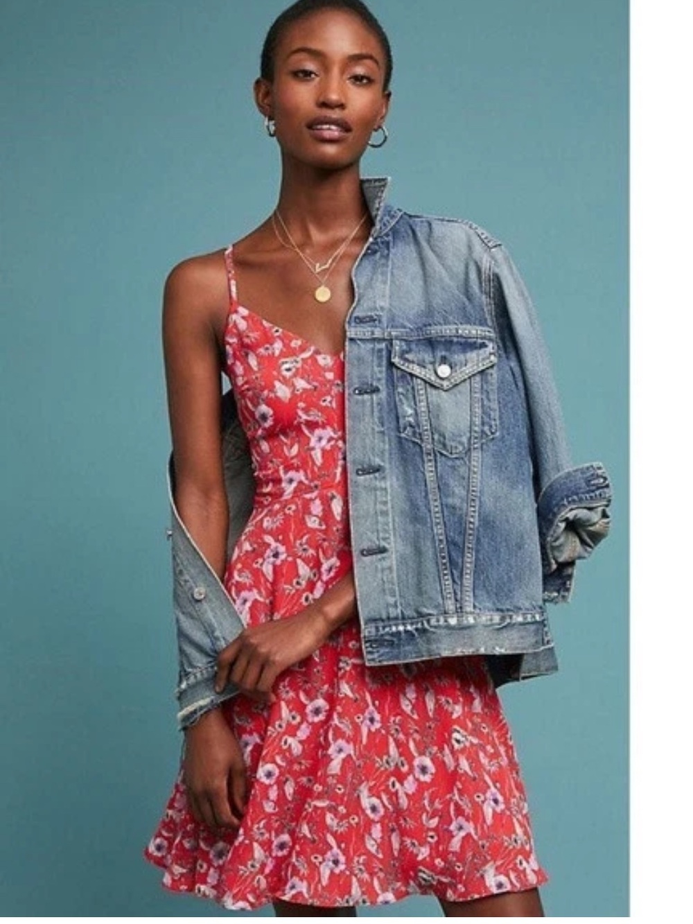 Anthropologie Isobel red swing floral dress Larke